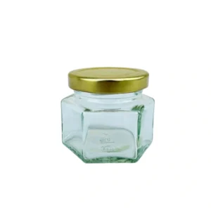 6-kantig Glasburk 125 g – med guldfärgat lock