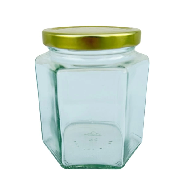 6-kantig Glasburk 500 g – med guldfärgat lock