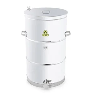 Dubbelväggig rostfri behållare 200 L / 300 kg med elpatron 3 kW, 400 V och 2’’ kulventil