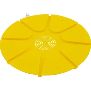 Rund gul plastbitömmare med 8 utgångar, diameter 26 cm, för tömning av honungslådor.