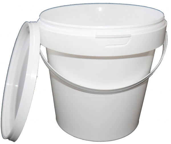 Vit 2300 ml plastburk med handtag och tätslutande 170 mm lock, godkänd för livsmedel och honung