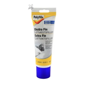 Tub med vit reparationspasta Polyfilla Extra Fin Lättviktsfiller 200 g, lämplig för lagning av EPS- och cellplastkupor.