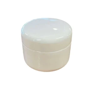 Vit plastburk med lock för salvor och krämer, rymmer 60 ml.